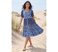 Roman Originals Smock Dress for Women UK Ladies Cotton Summer Embroidered Frilled Tiered Casual Beach Cruise Holiday Cocktail Party 3/4 Sleeve Pull On Gathered Skirt - Navy - Size 18
