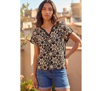 Roman Women's Floral Crochet Knit Top in Black | Size: Small