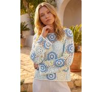 Roman Women's Floral Crochet Knit Top in Light Blue | Size: Large Roman Light Blue L