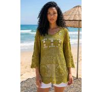 Roman Women's Floral Crochet Tunic Top in Khaki | Size: 12 Roman Khaki 12