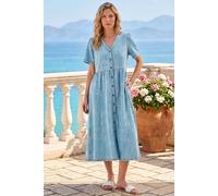 Roman Women's Floral Denim Shirt Dress in Mid Blue | Size: 20