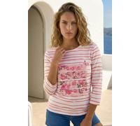 Roman Women's Floral Embellished Stripe Top in Pink | Size: 18 Roman Pink 18