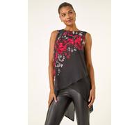 Roman Originals Floral Embellished Wrap Top for Women UK - Ladies Everyday Autumn Winter Round Neckline Comfy Soft Evening Vacation Work Party Night Out - Red - Size 12
