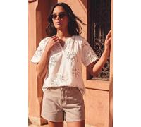Roman Women's Floral Embroidered Cotton Tunic Top in Cream | Size: 20