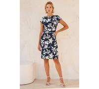 Roman Women's Floral Gathered Shift Dress in Navy | Size: 18