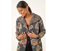 Roman Women's Floral Jacquard Knit Cardigan Sweater in Dark Grey | Size: 20
