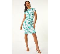 Roman Ruched Waist Lace Dress for Women - Ladies Stretch Floral Print Spring Everyday Summer Holiday Comfy Short Sleeve Soft Side Pleating Frock Essential Gown - Green - Size 20