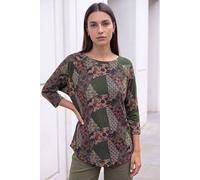 Roman Originals Stretchy Top for Women UK - Ladies Jersey Blouse Smart Casual Tunic Work 3/4 Length Sleeve Round Neck Boat Neckline Flattering Autumn Winter