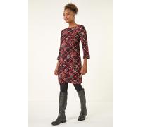 Roman Women's Floral Plaid Panel Shift Dress in Wine | Size: 18 Roman Wine 18