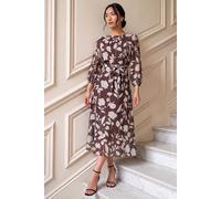 Roman Women's Floral Pleated Midi Dress in Chocolate | Size: 12