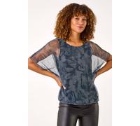 Roman Women's Floral Plisse Bubble Hem Top in Grey | Size: 18 Roman Grey 18