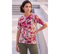 Roman Women's Floral Pointelle Short Sleeve Knit in Pink | Size: 20