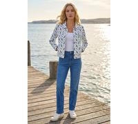 Roman Originals Stretch Jacket for Women UK - Ladies Denim Jean Summer Coat Bengaline Casual Smart Utility Trucker Biker Fitted Classic Work Spring Soft Vintage - Floral Ivory - Size 12