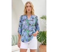 Roman Women's Floral Print Burnout Shirt in Blue | Size: 12