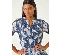 Floral Print Burnout V-Neck Stretch Shirt Roman Navy 10