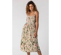 Roman Originals Women Floral Print Button Down Sun Dress- Ladies Spring Everyday Summer Holiday Shirring Frill Edge Strappy Getaway Comfy Dresses - Ivory - Size 14