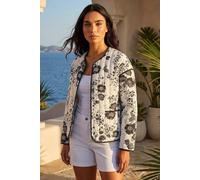 Roman Originals Floral Print Lining Cotton Quilted Jacket for Women UK - Ladies Everyday Holiday Spring Summer Round Neckline Comfy Soft Evening Vacation Work Party