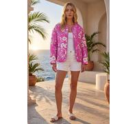 Roman Originals Floral Print Lining Cotton Quilted Jacket for Women UK - Ladies Everyday Holiday Spring Summer Round Neckline Comfy Soft Evening Vacation Work Party - Pink - Size 12
