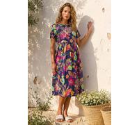 Roman Women's Floral Print Cotton Midi Dress in Navy | Size: 14