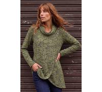 Roman Originals Women's Cowl Neck Long Sleeve Tunic Ladies Lightweight Longline Patterned Top Blouse Snit Autumn Winter Work & Casual Smart Wear Going Out Party Loungewear - Khaki Floral - Size 18