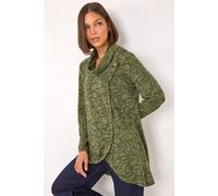 Roman Originals Women's Cowl Neck Long Sleeve Tunic Ladies Lightweight Longline Patterned Top Blouse Snit Autumn Winter Work & Casual Smart Wear Going Out Party Loungewear - Khaki Floral - Size 18