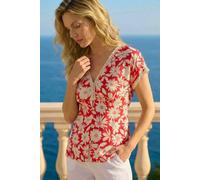 Roman Originals Floral Print Lace Trim Top for Women UK - Ladies Everyday Holiday Spring Summer V-Neckline Comfy Soft Evening Vacation Work Party - Red - Size 14