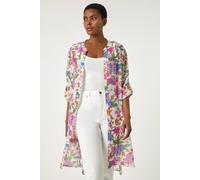 Roman Floral Print Longline Blouse for Women UK - Ladies Spring Everyday Summer Holiday V-Neckline Comfy Long Sleeve Soft Button Up Shirt Vacation Beach Tops - Pink - Size 20