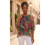 Roman Women's Floral Print Mesh Overlay Top in Pink | Size: 18
