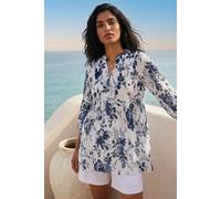 Roman Originals Summer Top for Women UK Ladies Swing Tunic A Line Blouse Ladder Trim Shirt Spring Casual Smart Holiday Party Beach Cruise Gathered Waist Loose Work