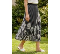 Roman Women's Floral Print Pleated Midi Skirt in Black | Size: 12