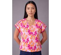 Roman Women's Floral Print Ric Rac Trim Top in Pink | Size: 18