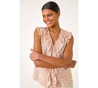 Roman Women's Floral Print Ruffle Front Top in Ivory | Size: 12 Roman Ivory 12