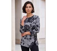 Roman Women's Floral Print Snit Scarf Tunic Top in Grey | Size: 12