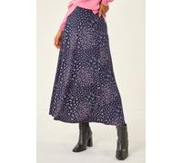 Roman Originals Jersey Skirt for Women UK - Ladies Midi Maxi Floral Animal Print Autumn Winter Swing Smart Casual Office Cocktail Party Going Out Evening Holiday Cruise - Navy Floral - Size 10