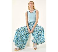 Roman Women's Floral Print Textured Palazzo Trouser in Blue | Size: 16 Roman Blue 16
