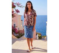 Roman Women Broderie Anglaise Tie Front Top Ladies Floral Crochet Embroidered Blouse Smart Casual Button Down Summer T-Shirt Tee Spring Cruise Beach Holiday Party - Floral Wine - Size 10