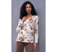 Roman Originals Floral Print V-Neck Knit Jumper for Women UK - Ladies Everyday Autumn Winter V-Neckline Comfy Soft Evening Vacation Work Party Night Out - Ivory - Size 16