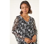 Roman Women's Floral Print V-Neck Top in Black | Size: 14 Roman Black 14