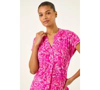 Roman Short Sleeve Shirt for Women UK Ladies Tunic Top Summer Blouse Casual Smat T-Shirt Spring Work Cocktail Party Going Out Special Occassion Holiday V-Neck - Floral Pink - Size 12