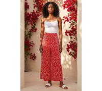 Roman Originals Floral Print Wide Leg Culottes for Women UK - Ladies Everyday Holiday Spring Summer Comfy Soft Evening Vacation Work Party - Red - Size 18