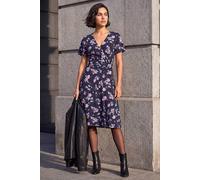 Roman Originals Wrap Dress for Women UK Ladies Swing Skater Fit & Flare A Line Tea Stretch Knee Length V-Neck Holiday Summer Smart Casual Work Party Evening - Floral Pink - Size 20