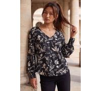 Roman Women's Floral Puff Print Stretch Shirt in Black | Size: 10 Roman Black 10