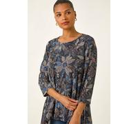 Roman Women's Floral Puff Print Stretch Shirt in Blue | Size: 10