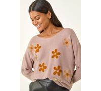 Roman Women's Floral Sequin Embroidery Knit Jumper in Beige Roman Beige One Size
