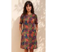 Roman Originals Floral Shift Buttoned Dress for Women UK - Ladies Everyday Holiday Spring Summer Round Neckline Comfy Soft Evening Vacation Work Party - Multi - Size 20