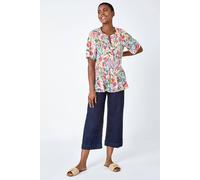 Roman Women's Floral Shirred Crinkle Top in Pink | Size: 10