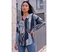 Roman Women's Floral Snit Zip Top in Blue | Size: 20