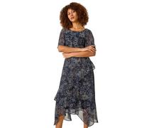 Floral Spot Print Frill Midi Dress Roman Navy 12