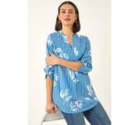 Roman Women's Floral Stripe Pleated Top in Blue | Size: 16 Roman Blue 16