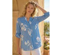 Roman Women's Floral Stripe Pleated Top in Blue | Size: 18 Roman Blue 18